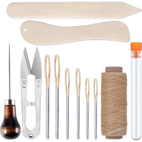 LMDZ Leather Sewing Awl Tool Bone Folder Creaser Waxed Thread Leather Sewing Needles Scissors for Leathercraft Bookbinding
