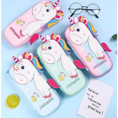 Cute School Pencil Case for Girls Boy Pencilcase Canvas Cartridge Pen Bag Kawaii Unicorn Pen Box Stationery Korean Penal Kit