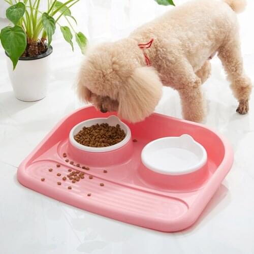 Pet dog food bowl stainless steel dog Bowl Puppy Cat Bowl Water Food Storage Feeder Non-toxic PP Resin Combo Rice Basin 3 Colors