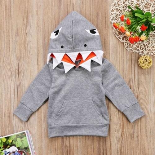 Cartoon Fashion Toddler Kids Boys Clothes Long Sleeve Hooded Shark Tops Jacket Coat Outerwear 1-6T