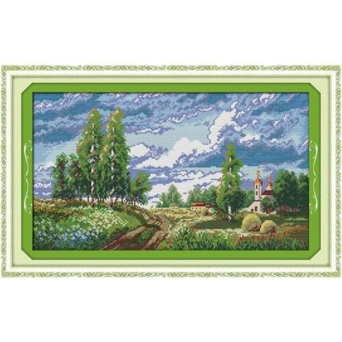 Spring Wilderness Printing Cross Stitch Traditional Embroidery Pattern Set 11CT 14CT Needlework DIY Home Decoration Painting
