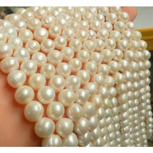 New 9-10mm White Freshwater Cultured Pearl Loose Bead 14"