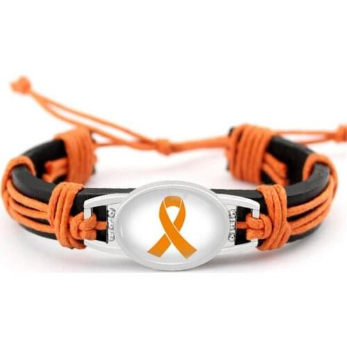 Wholsale 10pcs/lot Orange Silk Ribbon Genuine Leather Bracelet & Bangles Fans Hand Braided Jewelry