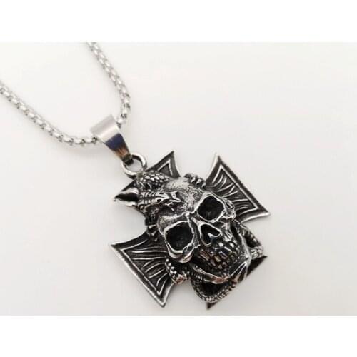 New Gothetic Cross Dragon skull pendant necklace mens vintage 316 Stainless steel Cross Dragon necklace jewelry punk