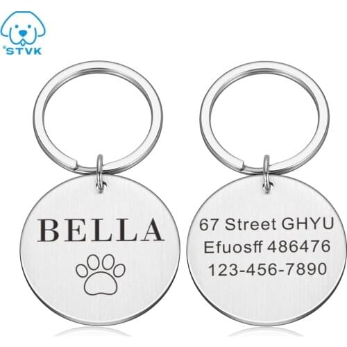 Personalized Cat Dog ID Tag Double Sided Round Nameplate Engraved For Small Medium Large Pet Dogs Tag Collar Accessories Tags