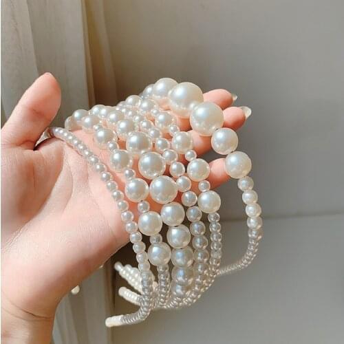 Korean version of handmade simple highlight pearl headband hairpin lady style wash face pressure hair headband headwear
