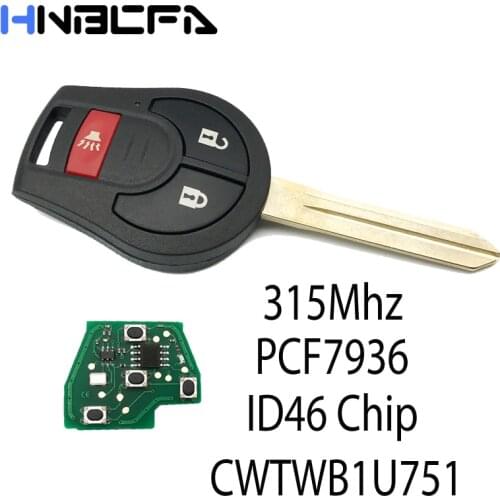 Remote Car Key For Nissan Sunny Qashqai Sylphy Keyless Entry ID46 Chip Fob Transmitter CWTWB1U751 2+1 Button 315MHZ