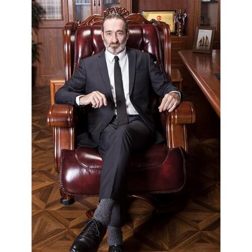 Luxury Solid Wood Executive Chair Leather Reclining Computer Chair High-end Office Chair Cowhide Massage Boss Chair