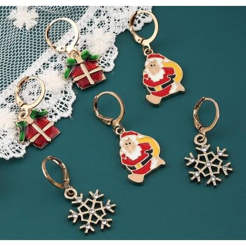 Christmas earrings fashion exaggerated jewelry creative cute dripping oil Santa Claus snowflake earrings jewelry small gifts