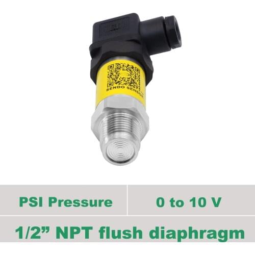 0 10V signal, 12 30 vdc, flush diaphragm pressure sensor, 1 2NPT thread , 0 30, 50, 75 psi, 500, 1000, 2000 5000psi gauge, IP65