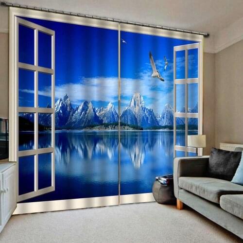 Blue curtains snow mountain lake curtain 3D Curtain Luxury Blackout Window Curtain Living Room