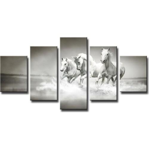 Paintings Modern On Canvas White Horses Running Painting Wall Art Living Room Decoration Unframed 5 Pieces Posters Decorate