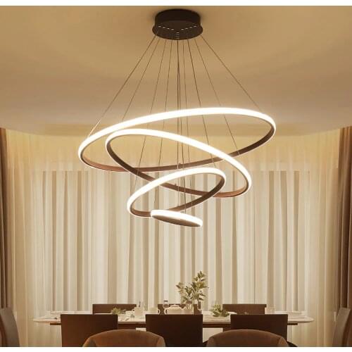 Modern LED 1/2/3/4 Circle Rings Chandeliers Brown White Aluminum Body Chandelier For Living Room Dining room Lampara de techo