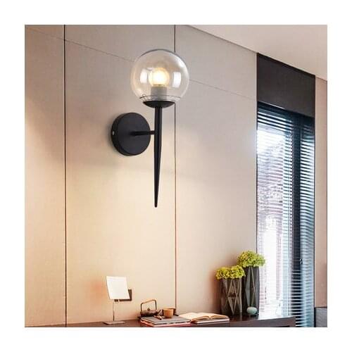 Glass Ball Dlobal Wall Lamp Transparent Glass Black Golden LED Super bright Bedside Wall Lamp American European Style Modern LED
