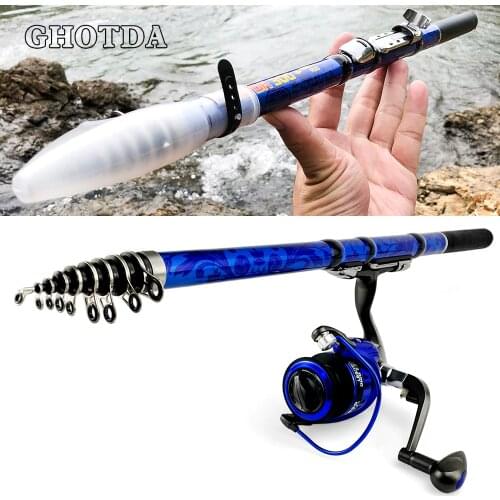 Carbon Telescopic Fishing Rod Pole And 5.5:1 Metal Spool Spinning Reel Fishing Rods Reels Set Fishing Pole Fishing Rod