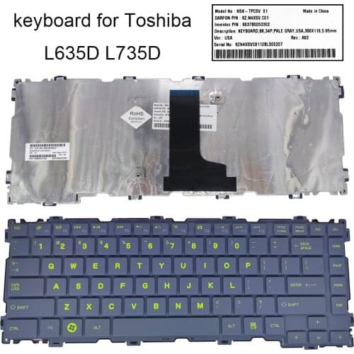 US notebook keyboard for Toshiba satellite L635D L635 L735 L735D English laptops keyboards original blue keycaps 9Z.N4XSV.C01