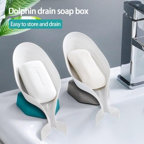 Dolphin-shaped Soap Dish Box Soap Holder Drain Rack Toilet Soap Box Perforated Free Standing Suction Cup Travel Bathroom Accesso
