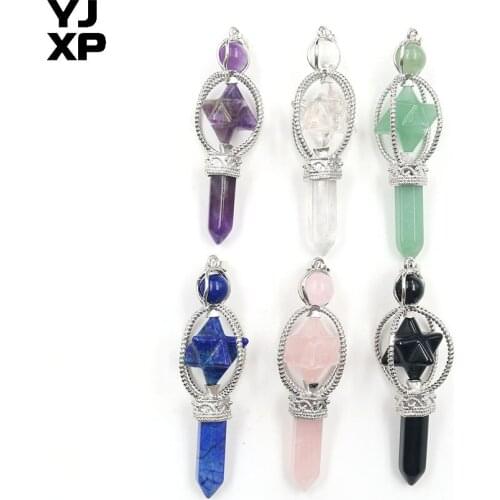YJXP Small Merkaba Pendants Natural Stone Pencil Point Hexagonal Pillar Dowsing Pendulum for Reiki Healing Divination Spiritual