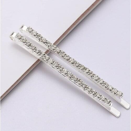 2Pcs/Set One-line Crystal Rhinestone Hair Clips Korea Fashion Women Hair Pins Barrettes Girl Hair Styling Accessories