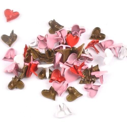 Mix Heart Brads Embellishment For Scrapbook Home Decor Fastener Brad Metal Crafts DIY Handmade Accessories 50pcs 12x12mm c2107