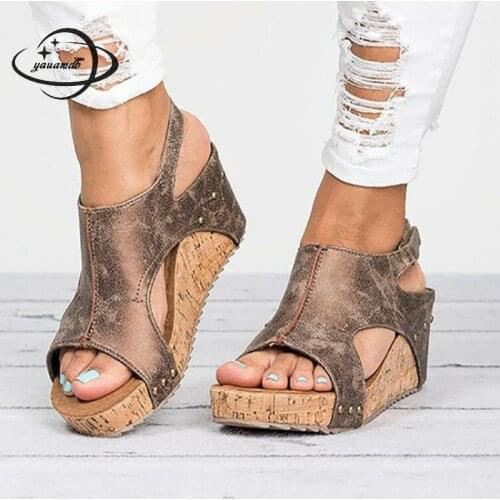 Yauamdb Women Sandals Female 34-43 Summer High Heels Platform Sandals Wedges Rivet Peep Toe Ladies Gladiator Shoes Ly47