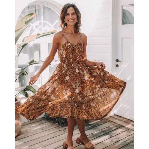 Vintage Chic Women floral print sleeveless beach long Bohemian strap dresses Ladies Summer rayon Boho maxi dress vestidos
