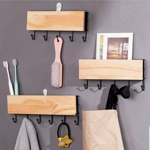 1pc Modern Wall Hooks Wooden Rack Home Decor Key Holder Coat Hanging Storage