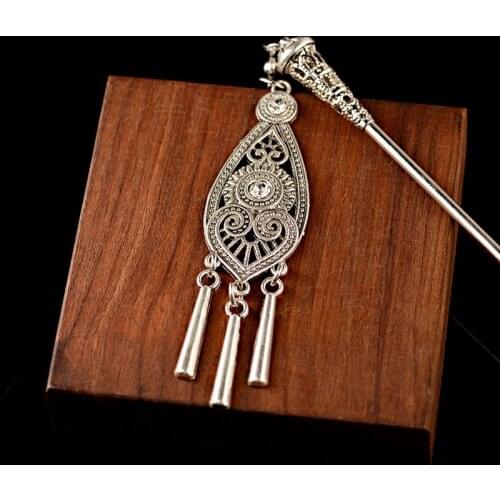 2020 Antique Chinese Style Hair Stick Women Bohemian Ethnic Sliver Color Hollow Tassel Hairpin Indian Jewelry Christmas Gifts