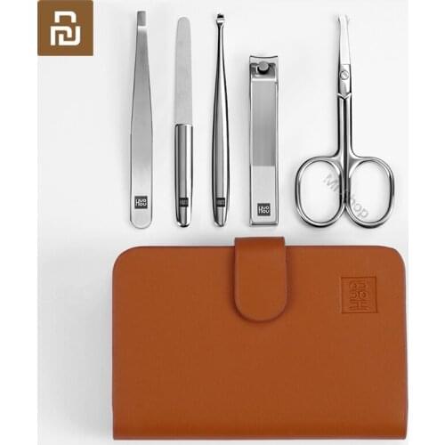 5pcs Huohou Manicure Nail Clippers Nose Hair Trimmer Portable Travel Hygiene Kit Stainless Steel Nail Cutter Tool Set
