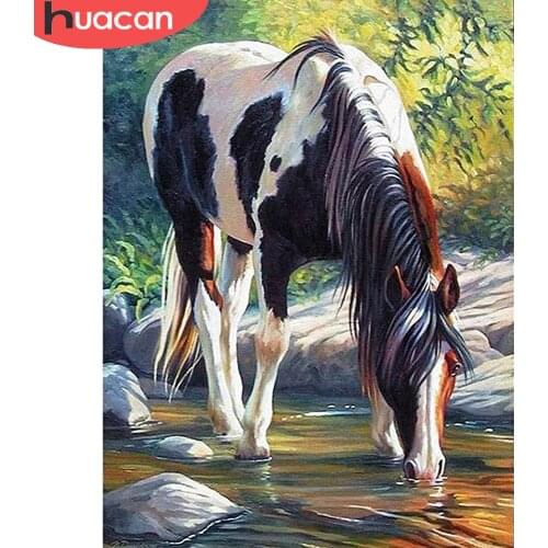 HUACAN 5d Diamond Painting Full Drill Horse Mosaic Animal Embroidery River Natural Cross Stitch Wall Stickers