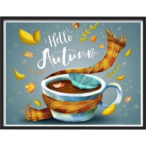 Diamond Embroidery Coffee Fall Leaves Diy Diamond Painting Full Square Round Rhinestones Picture Diamond Mosaic BeadworkZP-4824