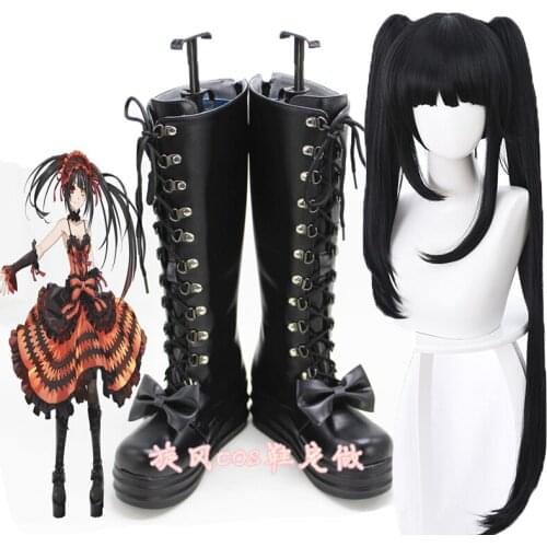 Anime Date A Live Cosplay Costume wigs Tokisaki Kurumi Halloween Party Costume Dress For Women Girl Custom Made shoes Boots