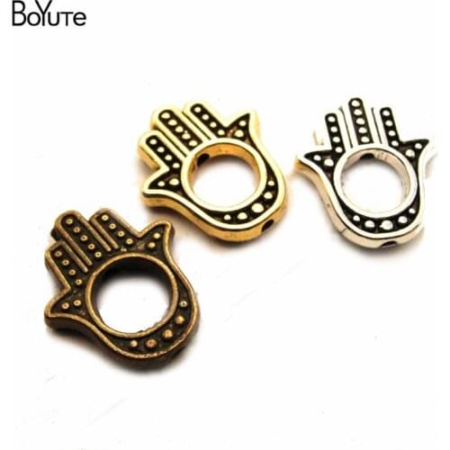 BoYuTe (100 Pieces/Lot) Wholesale Vintage 15*13MM/6MM Hollow Palm Beads Metal Alloy DIY Hand Made Beads Jewelry Accessories