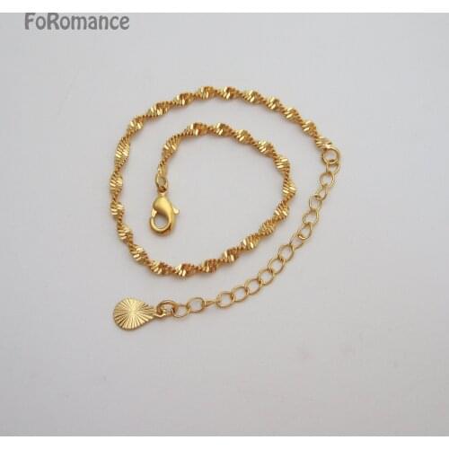 Foromance LADY YELLOW GOLD SOLID GP FILLED WATER WAVE CHAIN BRACELET PLUS EXTRA LINK CHAIN 16CM+5CM WIDTH 2MM
