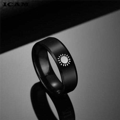 ICAM Black Ring Simple Style Sun Stainless steel Couple Rings For Girls Boys Best Friend Jewelry