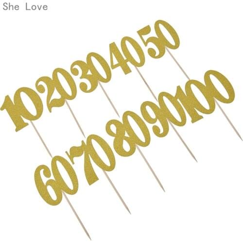 Chzimade 10 Pcs 10 20 30th 40 50 60 70 80 90 100 Years Birthday Gold Cake Toppers Party Decorations