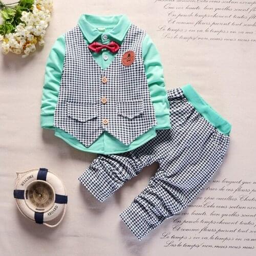 BibiCola baby boys clothes set spring autumn gentleman lattice suits vest+tops+pants 3pcs infant boys clothing set fashion suits