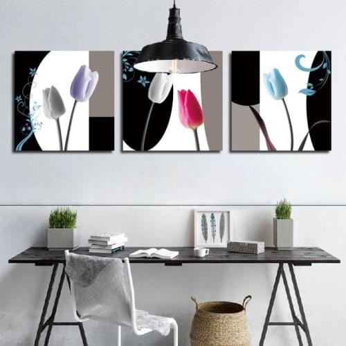 Tulip Flowers Wall Art Poster Canvas Painting Black And White Background Posters And Prints Pictures For Living Room Decoration