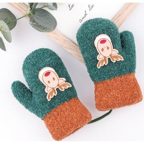 Children Furry Gloves Christmas Warm Thick Mittens Boys Girls Anti Lost Winter Sports Casual Sweet Kids Halter Hands Warmer