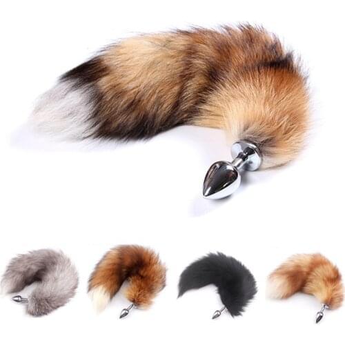 Erotic Real Soft Fox Fur Anal Butt Plug Tail Accessories With Stainless Steel Anus Plugs For Women Animal Cosplay Sex Games