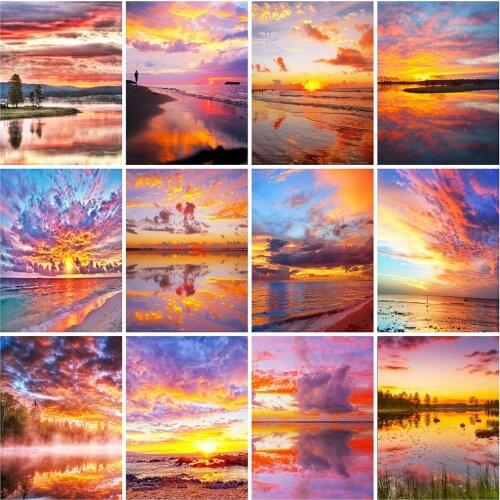 Evershine 5D DIY Diamond Embroidery Sunset Full Square Round Diamond Painting Seaside Cross Stitch Scenery Crafts Wall Art