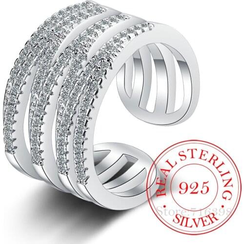 925 Sterling Silver Multi-layer Crystal Finger Ring AAA+ Korean Hollow Line Cubic Rings for Women Men Party Jewelry Bijoux/fdafd