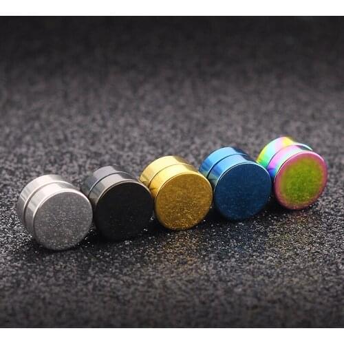 2pc Stainless Steel Magnet Round Clip Earrings for Women Gothic Double Sided Barbell Punk Men Ear Jewelry Accessories