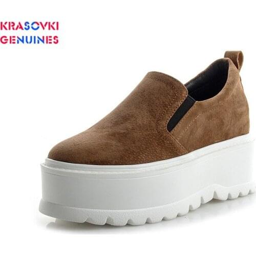 2020 thick sole women shoes flat platform solid casual women sneakers slipon loafers genuine leather shoes white shoes