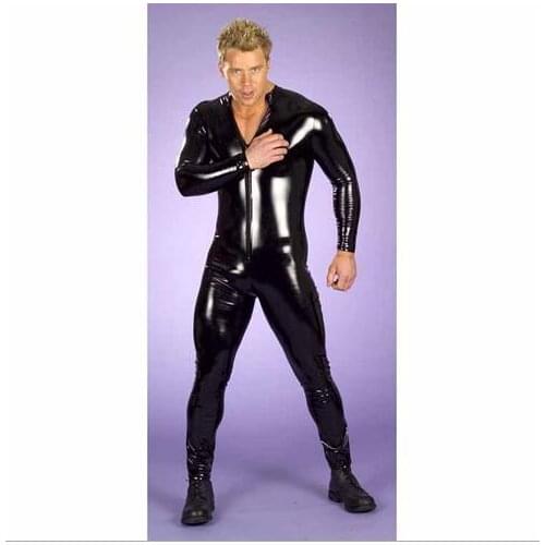 Faux PVC Leather Latex Fetish Costumes For Men Sexy Jumpsuit Nightclub Wear Gay Sex Dress Adult Party Apparel Catsuit M-2XL