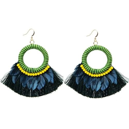 LFPU Vintage Long Tassel Earrings Beaded Women Statement Drop Fringe Feather Earrings For Wedding Party Gift