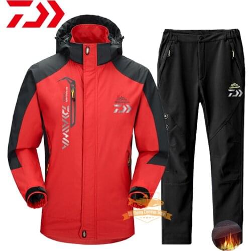 2021 Daiwa Men Fishing Jacket Autumn Winter Windproof Waterproof Warm Jacket Fleece Pants Outdoor Camping Hiking Fishing Suits