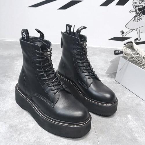 New Style for Autumn and Winter Handsome R13 Boots Womens natural leather Lace-up Back Zipper Platform