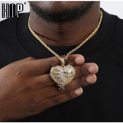Hip Hop Iced Out Bling Rapper Cubic Zirconia Heart Shape Necklaces & Pendants For Men Women Rapper Jewelry With Solid Back