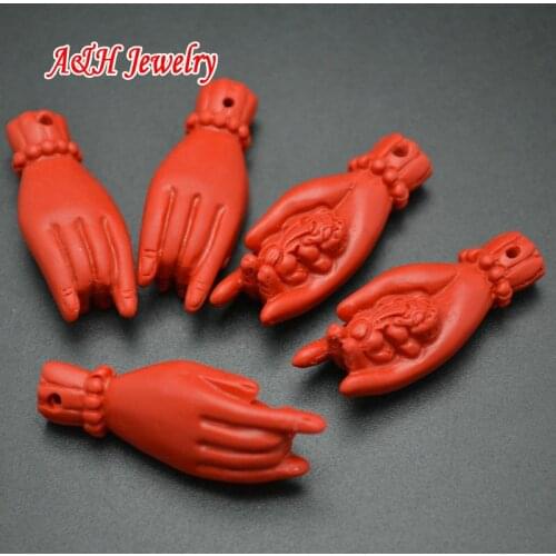 Pixiu On Hand Charms Red Color Imitated Cinnabar pendants 15x40mm DIY Jewelry Making Materials 20pc/lot